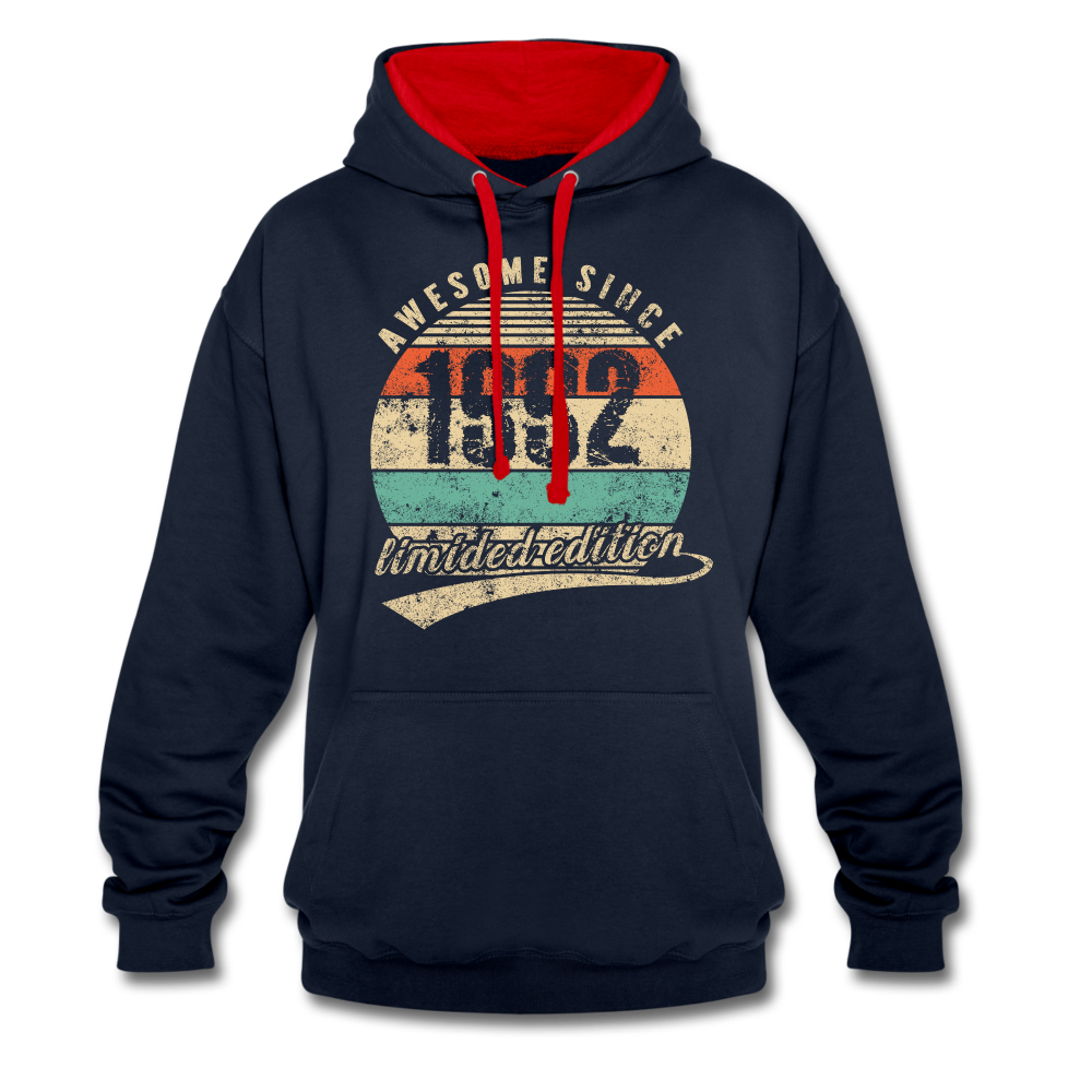 30. Geburtstags Hoodie Geboren Awesome Since 1992 Retro Style Hoodie - Navy/Rot