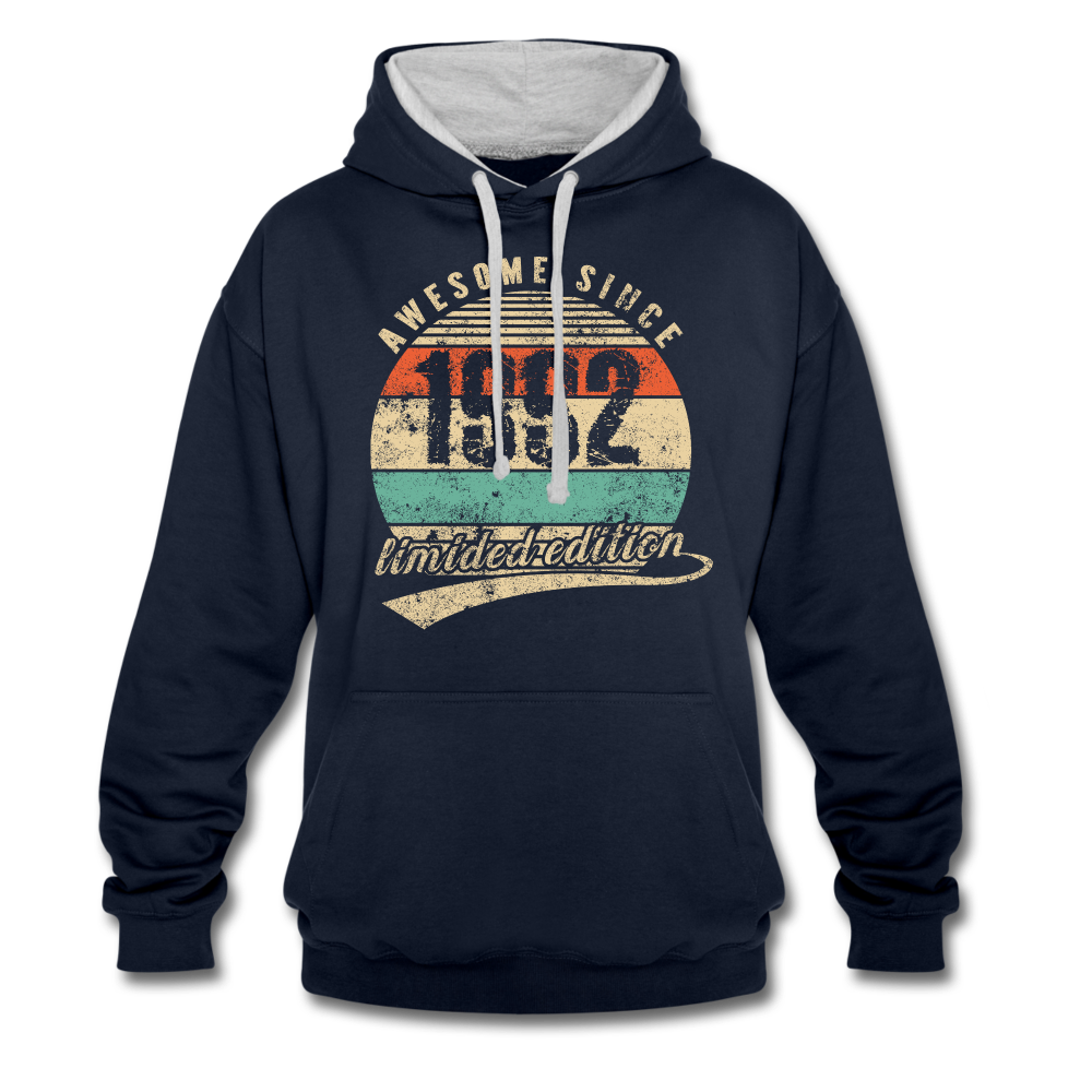 30. Geburtstags Hoodie Geboren Awesome Since 1992 Retro Style Hoodie - Navy/Grau meliert