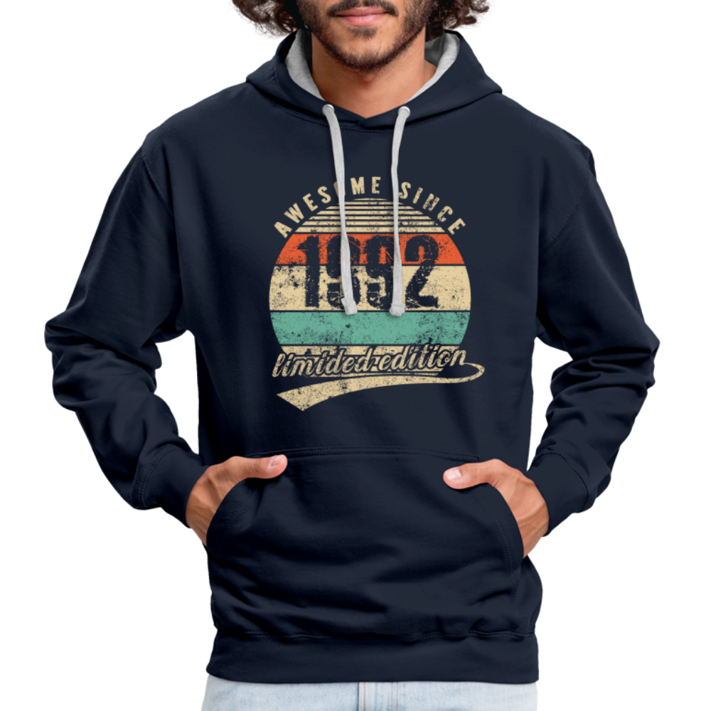 30. Geburtstags Hoodie Geboren Awesome Since 1992 Retro Style Hoodie - Navy/Grau meliert