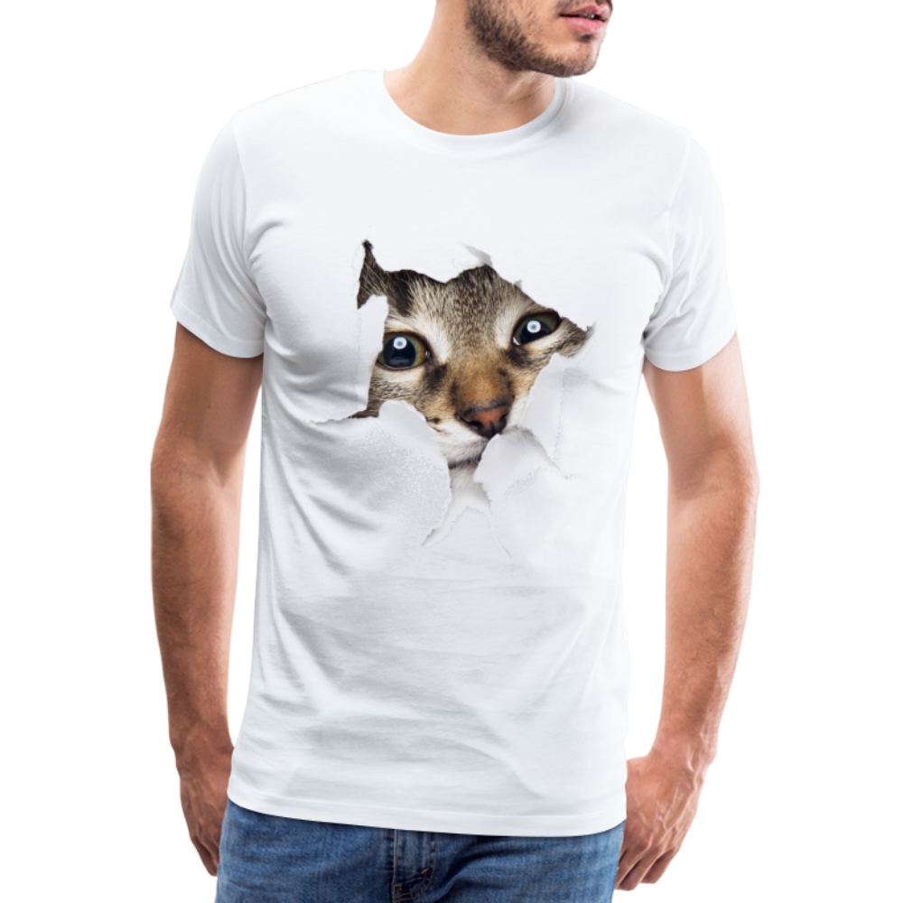 Süße Katze durch zerrissenes Papier Männer Premium T-Shirt - Weiß