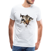 Süße Katze durch zerrissenes Papier Männer Premium T-Shirt - Weiß
