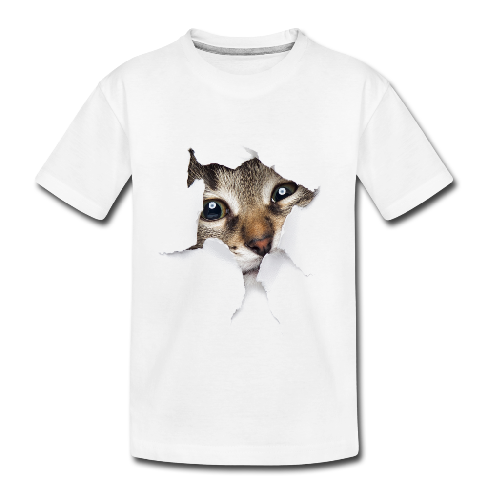 Süße Katze durch zerrissenes Papier Kinder Premium T-Shirt - Weiß