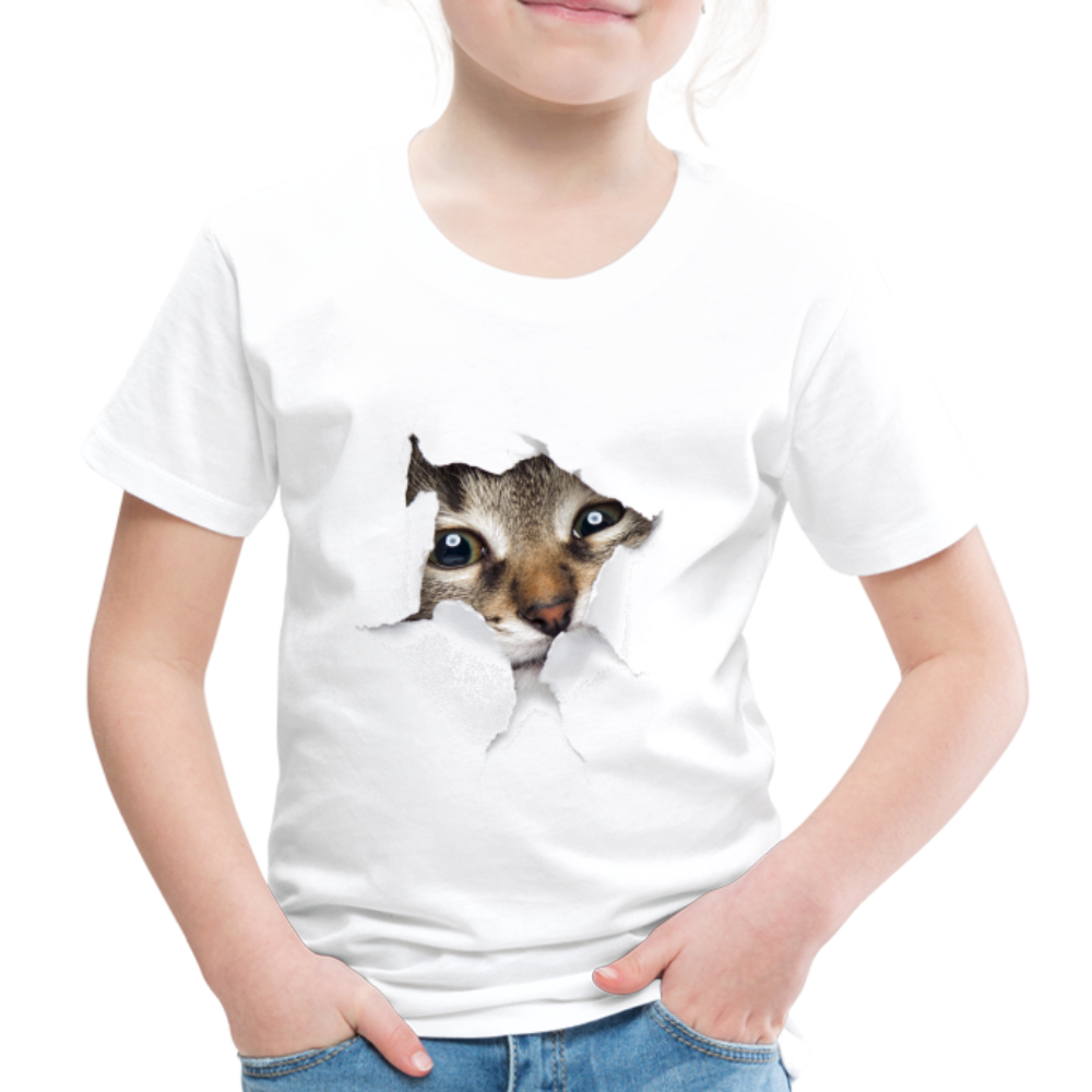 Süße Katze durch zerrissenes Papier Kinder Premium T-Shirt - Weiß