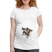 Süße Katze durch zerrissenes Papier Frauen Schwangerschafts-T-Shirt - Weiß
