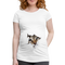 Süße Katze durch zerrissenes Papier Frauen Schwangerschafts-T-Shirt - Weiß