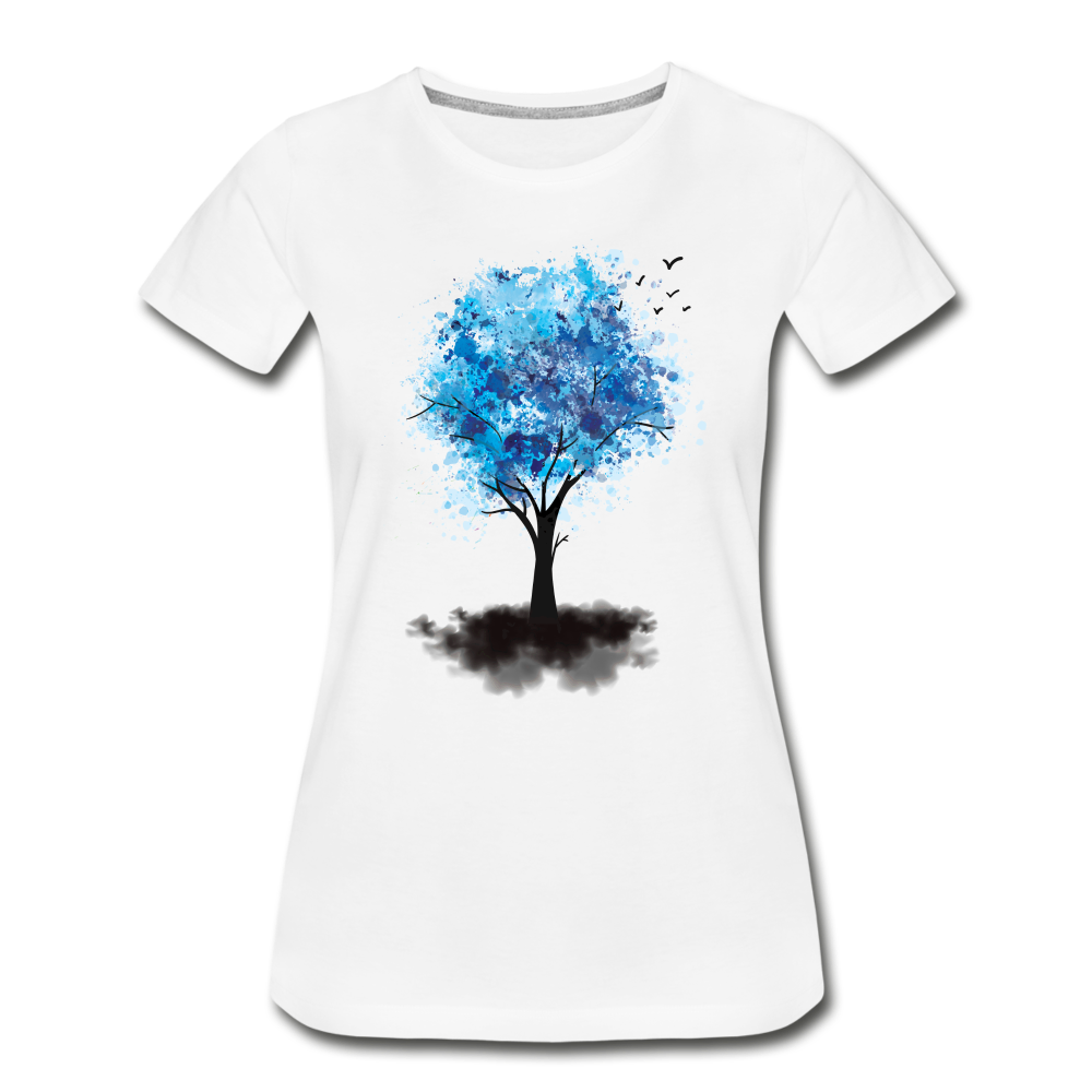 Kunstvoller Baum Wasserfarben Frauen Premium Bio T-Shirt - Weiß