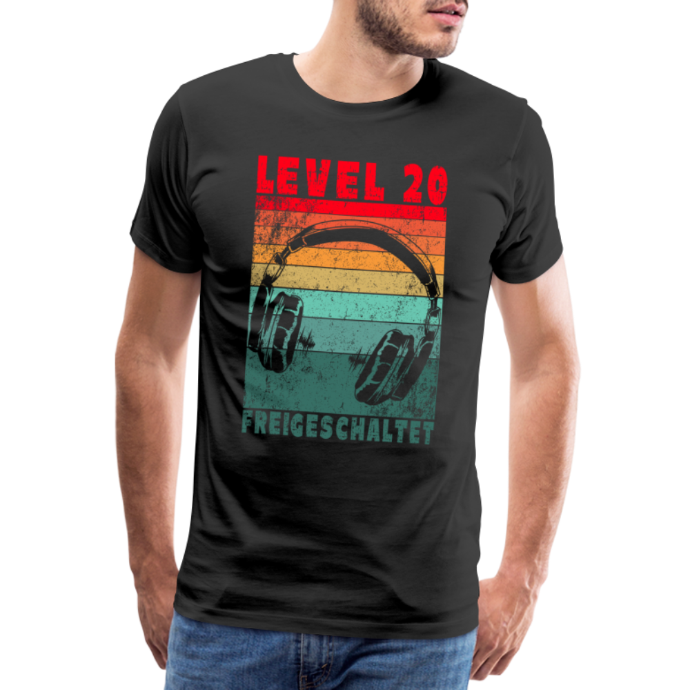 Gamer 20. Geburtstag Level 20 Freigeschaltet Zocker Geschenk T-Shirt - Schwarz