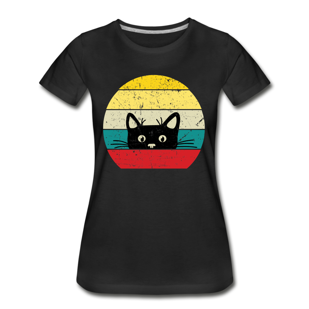 Katzenliebhaber Süße Katze Retro Vintage Style Geschenk Frauen Premium Bio T-Shirt - Schwarz
