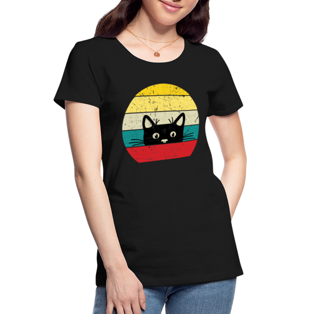 Katzenliebhaber Süße Katze Retro Vintage Style Geschenk Frauen Premium Bio T-Shirt - Schwarz