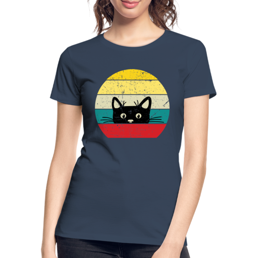 Katzenliebhaber Süße Katze Retro Vintage Style Geschenk Frauen Premium Bio T-Shirt - Navy