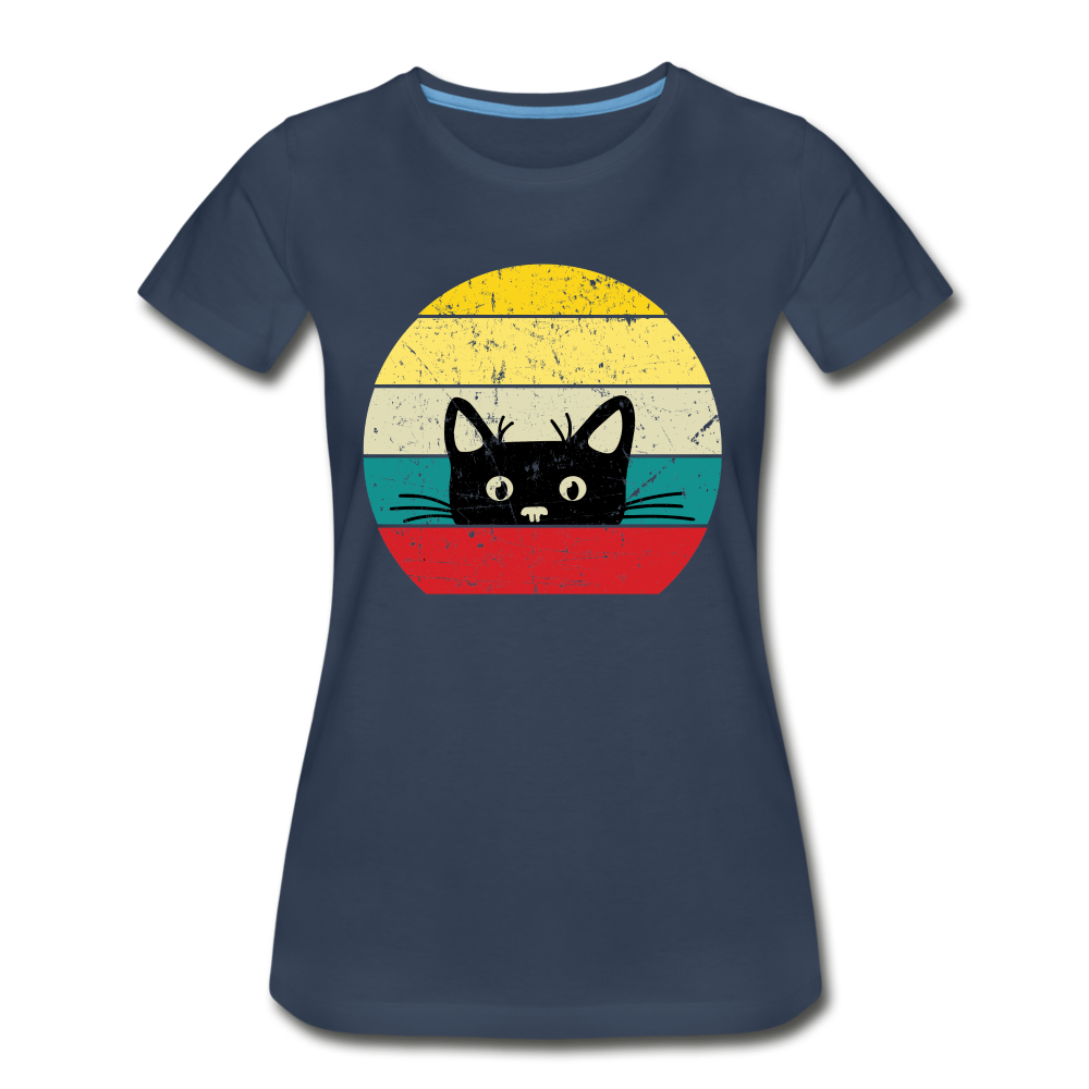 Katzenliebhaber Süße Katze Retro Vintage Style Geschenk Frauen Premium Bio T-Shirt - Navy