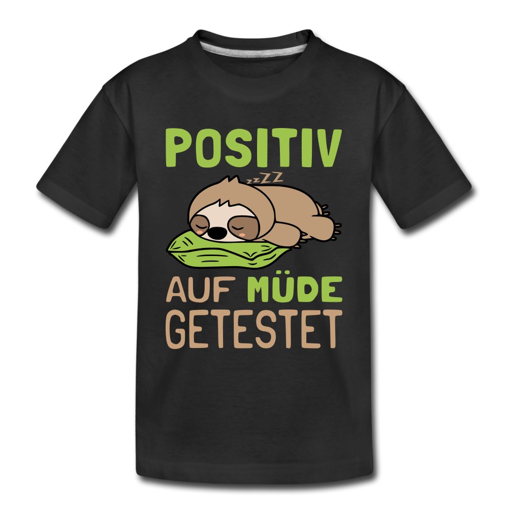 Faultier positiv auf Müde getestet Lustiges Geschenk Kinder Premium T-Shirt - Schwarz