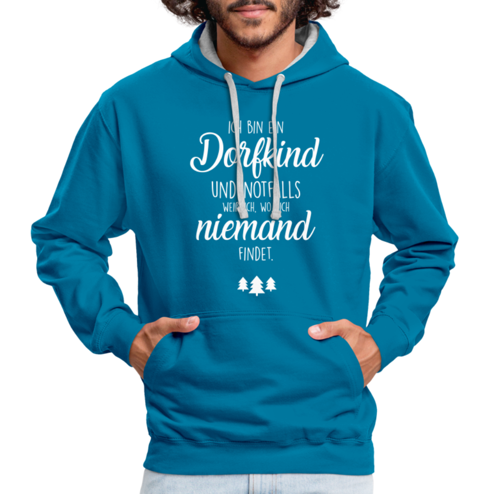 Bin ein Dorfkind - weiß wo Dich niemand findet - witziger Hoodie - Pfauenblau/Grau meliert