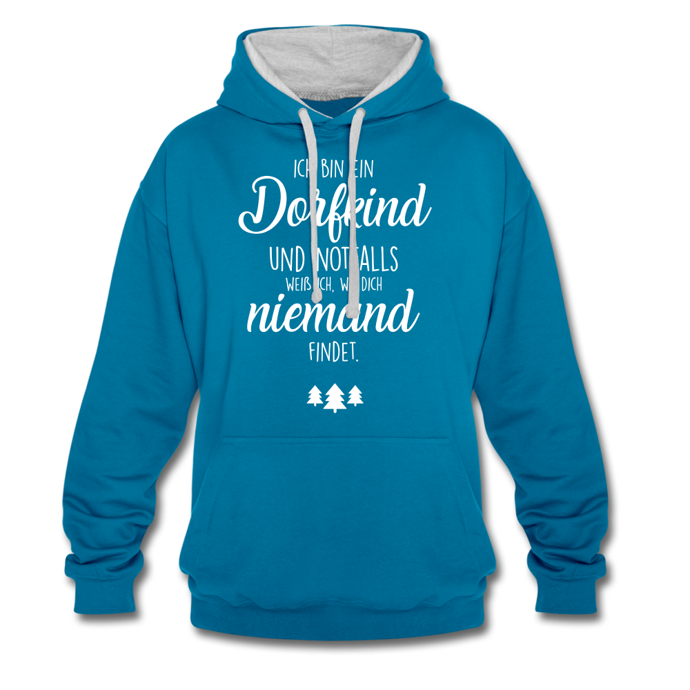 Bin ein Dorfkind - weiß wo Dich niemand findet - witziger Hoodie - Pfauenblau/Grau meliert