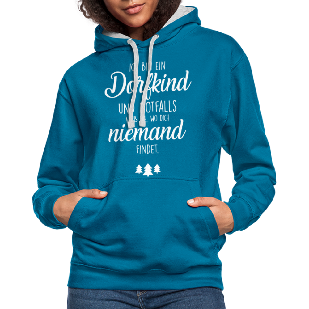 Bin ein Dorfkind - weiß wo Dich niemand findet - witziger Hoodie - Pfauenblau/Grau meliert