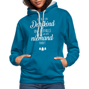 Bin ein Dorfkind - weiß wo Dich niemand findet - witziger Hoodie - Pfauenblau/Grau meliert