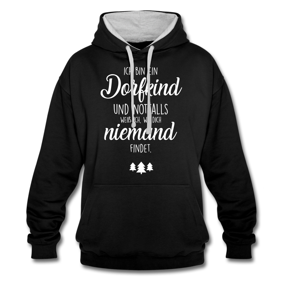 Bin ein Dorfkind - weiß wo Dich niemand findet - witziger Hoodie - Schwarz/Grau meliert