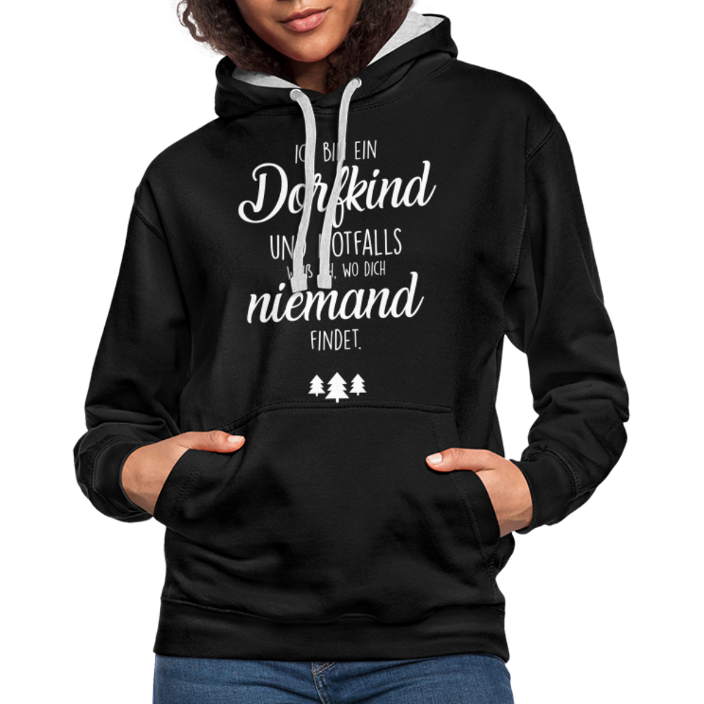 Bin ein Dorfkind - weiß wo Dich niemand findet - witziger Hoodie - Schwarz/Grau meliert