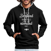 Bin ein Dorfkind - weiß wo Dich niemand findet - witziger Hoodie - Schwarz/Grau meliert