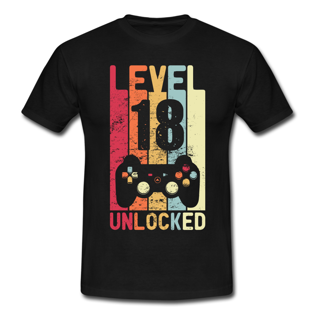 Gamer 18. Geburtstag Zocken Level 18 Unlocked Geschenk T-Shirt - black