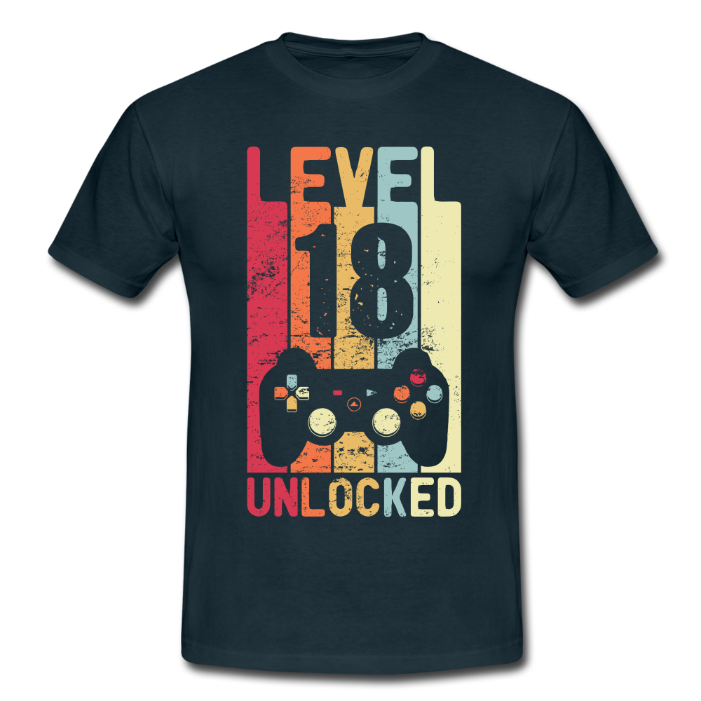 Gamer 18. Geburtstag Zocken Level 18 Unlocked Geschenk T-Shirt - navy