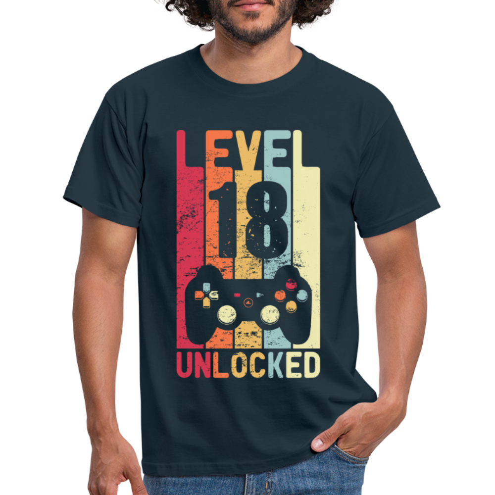 Gamer 18. Geburtstag Zocken Level 18 Unlocked Geschenk T-Shirt - navy