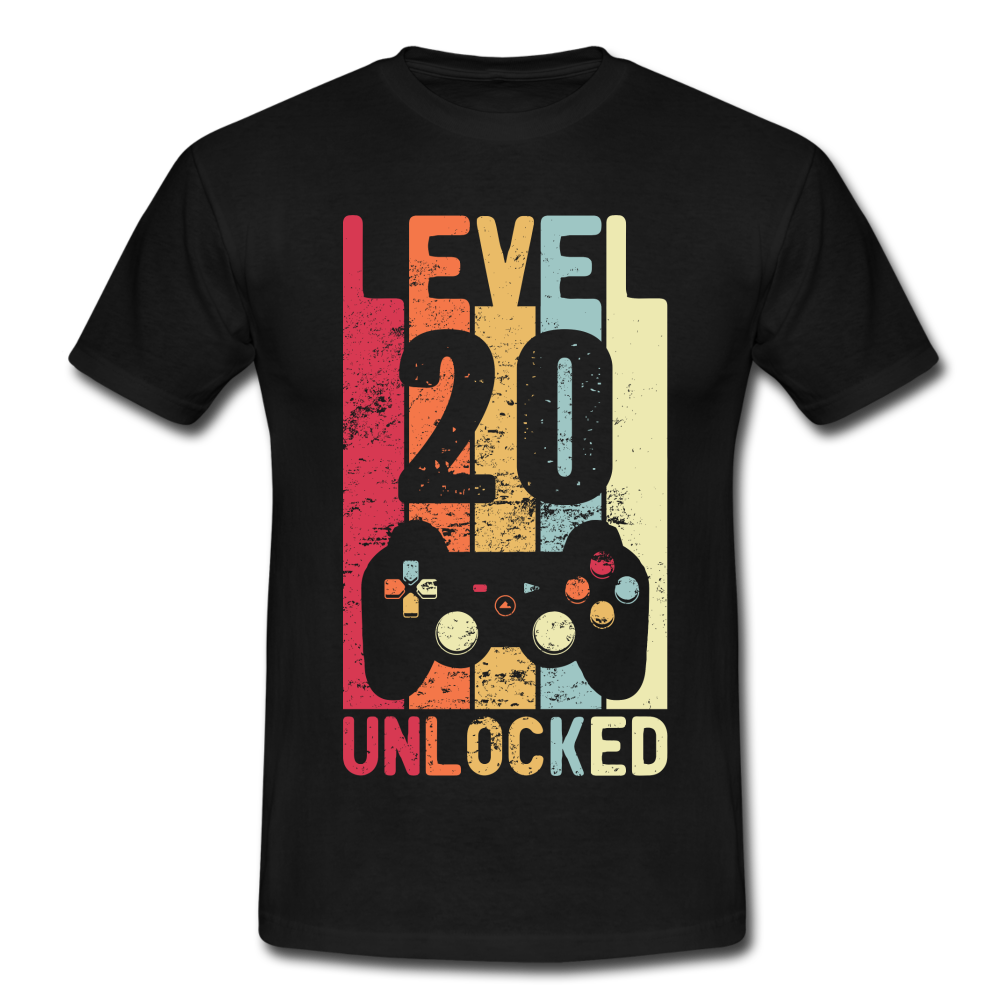 Gamer 20. Geburtstag Zocken Level 20 Unlocked Geschenk T-Shirt - black