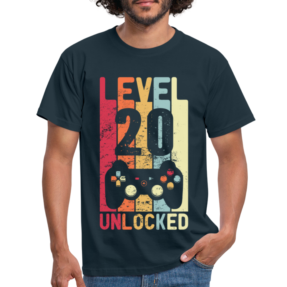 Gamer 20. Geburtstag Zocken Level 20 Unlocked Geschenk T-Shirt - navy