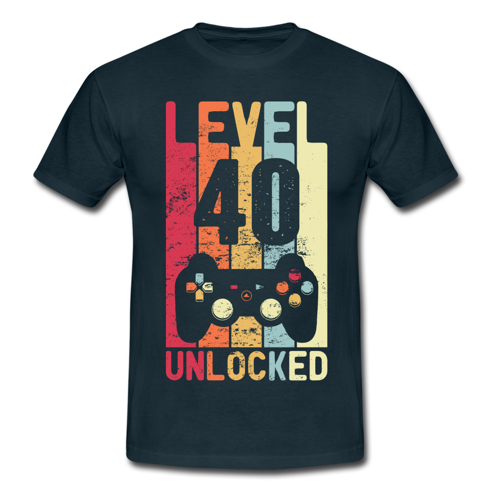 Gamer 40. Geburtstag Zocken Level 40 Unlocked Geschenk T-Shirt - navy