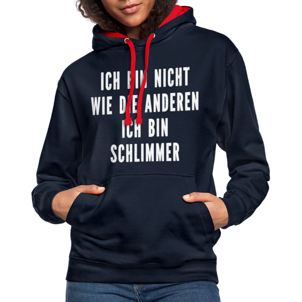 Bin nicht wie die anderen bin schlimmer lustiger witziger Hoodie - navy/red