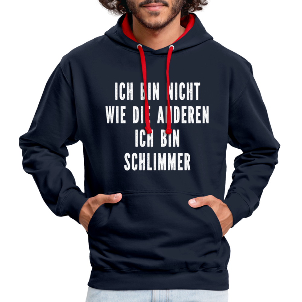 Bin nicht wie die anderen bin schlimmer lustiger witziger Hoodie - navy/red