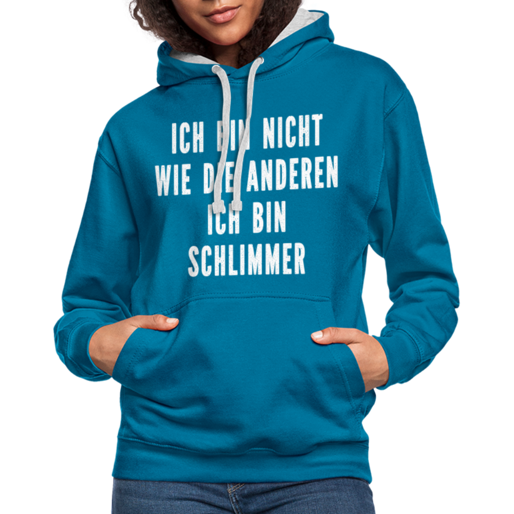 Bin nicht wie die anderen bin schlimmer lustiger witziger Hoodie - peacock blue/heather grey