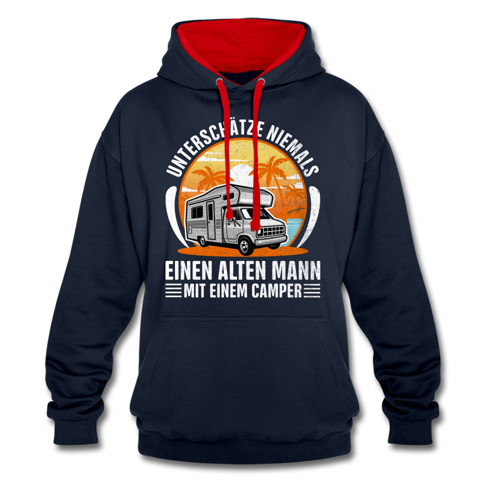 Alter Mann mit Camper Wohnmobil Womo Lustiges Hoodie - navy/red