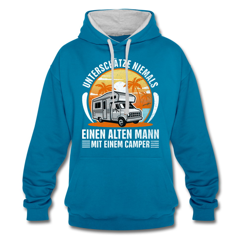 Alter Mann mit Camper Wohnmobil Womo Lustiges Hoodie - peacock blue/heather grey