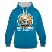 Alter Mann mit Camper Wohnmobil Womo Lustiges Hoodie - peacock blue/heather grey