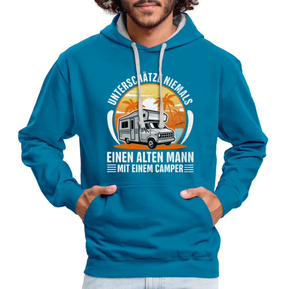 Alter Mann mit Camper Wohnmobil Womo Lustiges Hoodie - peacock blue/heather grey