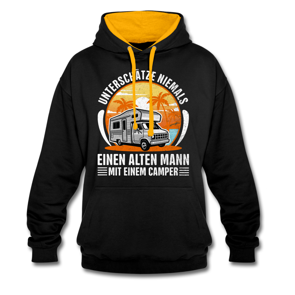 Alter Mann mit Camper Wohnmobil Womo Lustiges Hoodie - black/gold