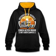 Alter Mann mit Camper Wohnmobil Womo Lustiges Hoodie - black/gold