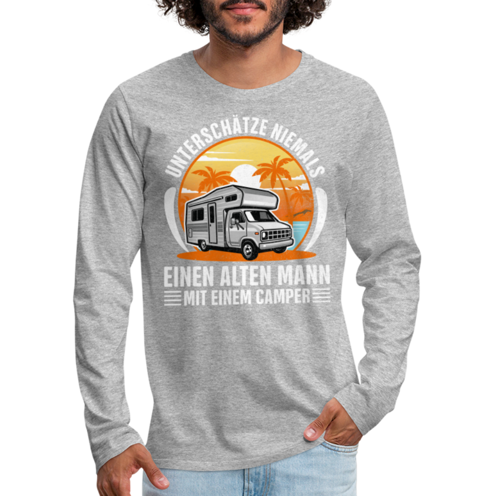 Alter Mann mit Camper Wohnmobil Womo Lustiges Premium Langarmshirt - heather grey