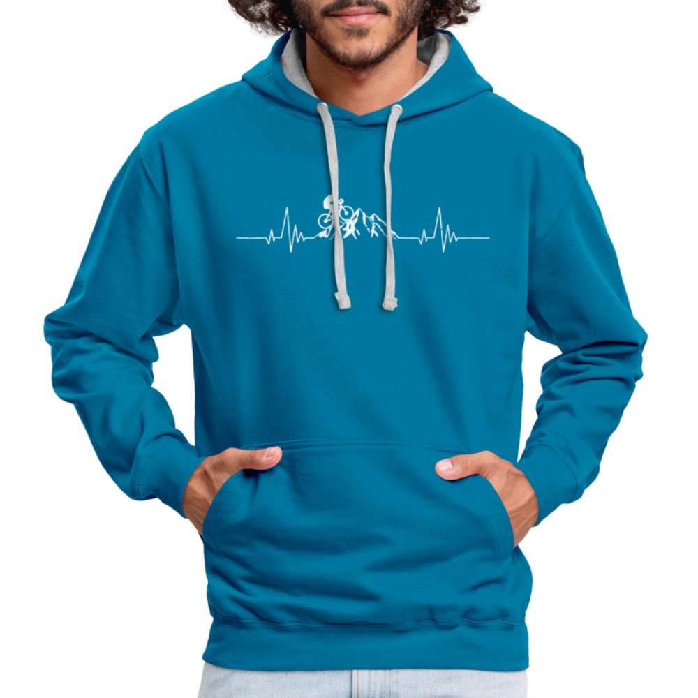 Mountain Bike Kapuzen Pullover Berge Herzschlag Hoodie - peacock blue/heather grey