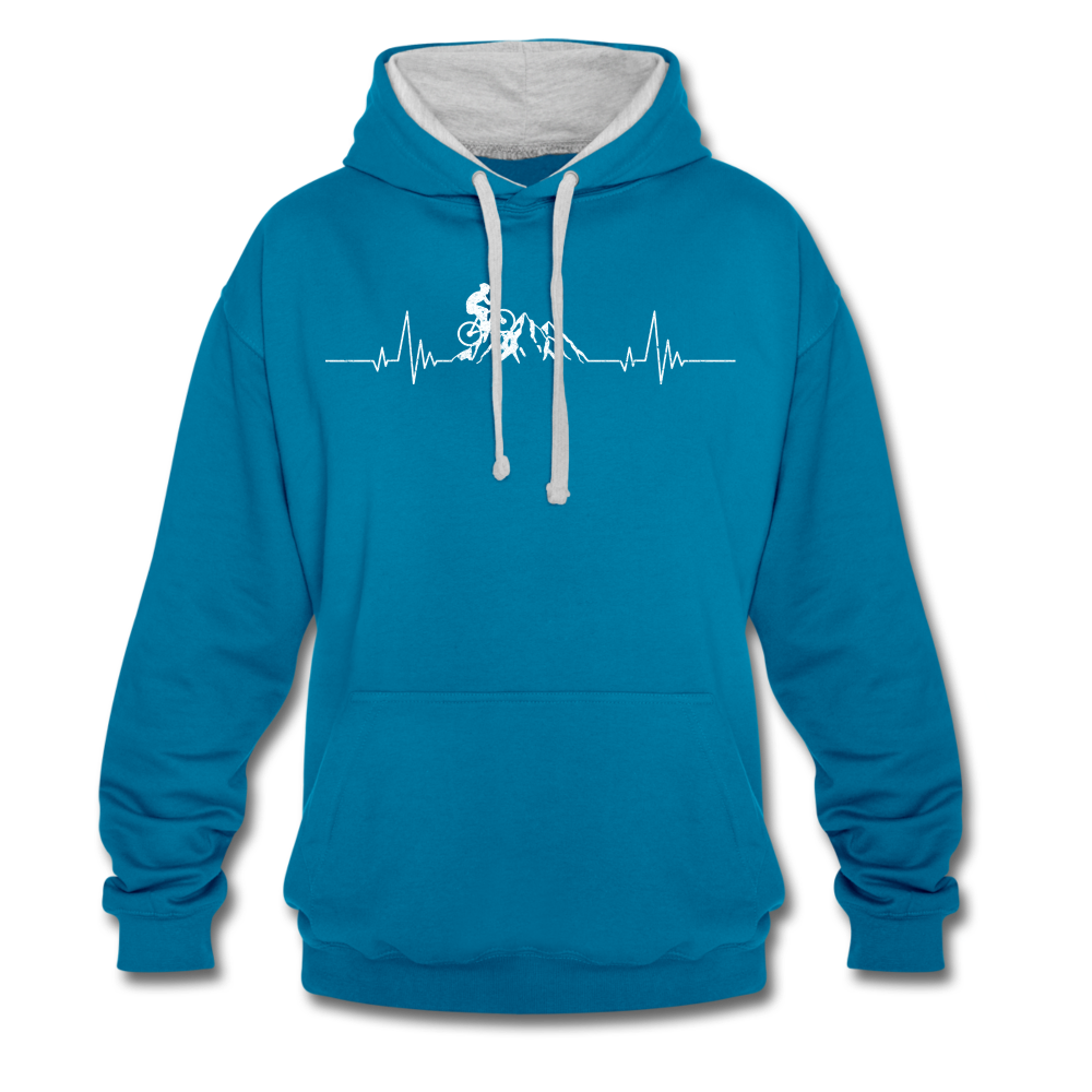 Mountain Bike Kapuzen Pullover Berge Herzschlag Hoodie - peacock blue/heather grey