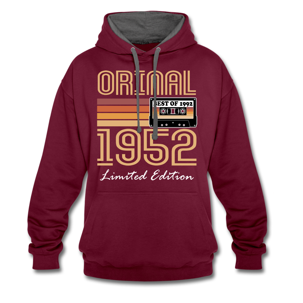 70. Geburtstag Geschenk Pullover Jahrgang 1952 Retro Hoodie - burgundy/charcoal