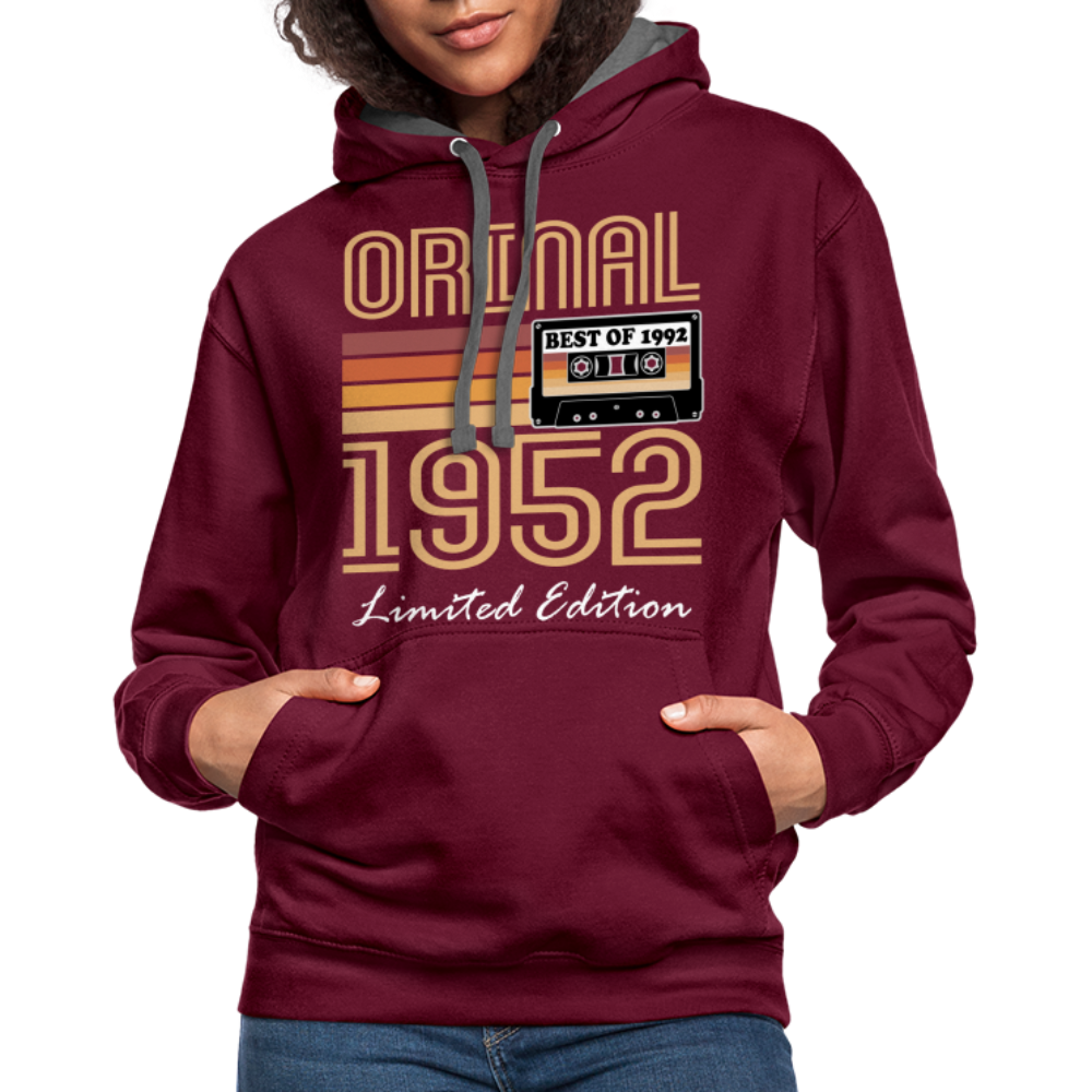 70. Geburtstag Geschenk Pullover Jahrgang 1952 Retro Hoodie - burgundy/charcoal