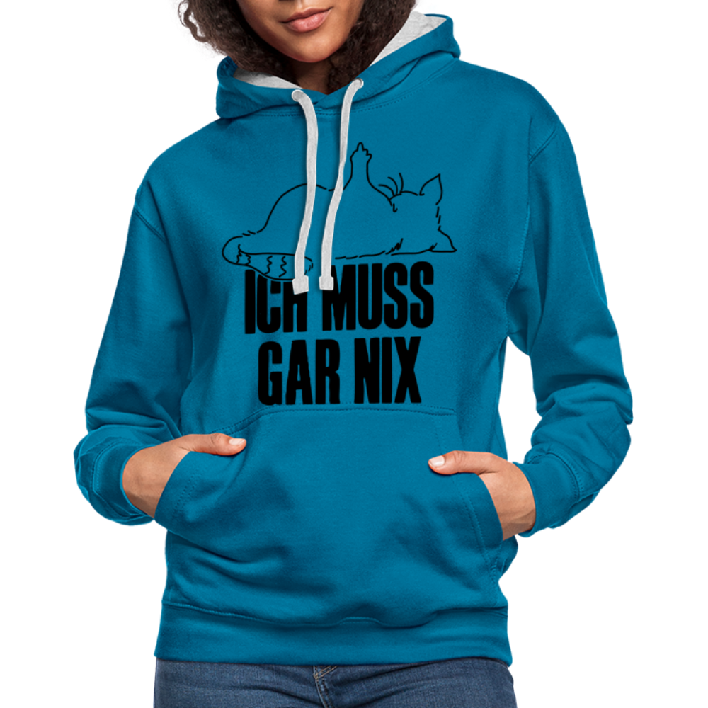 Faule Katze Stinkefinger Ich Muss Gar Nix Lustiger Witziger Hoodie - peacock blue/heather grey