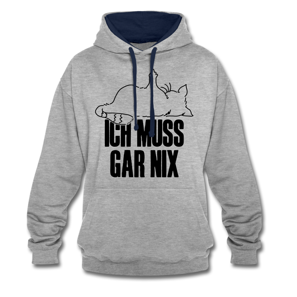 Faule Katze Stinkefinger Ich Muss Gar Nix Lustiger Witziger Hoodie - heather grey/navy