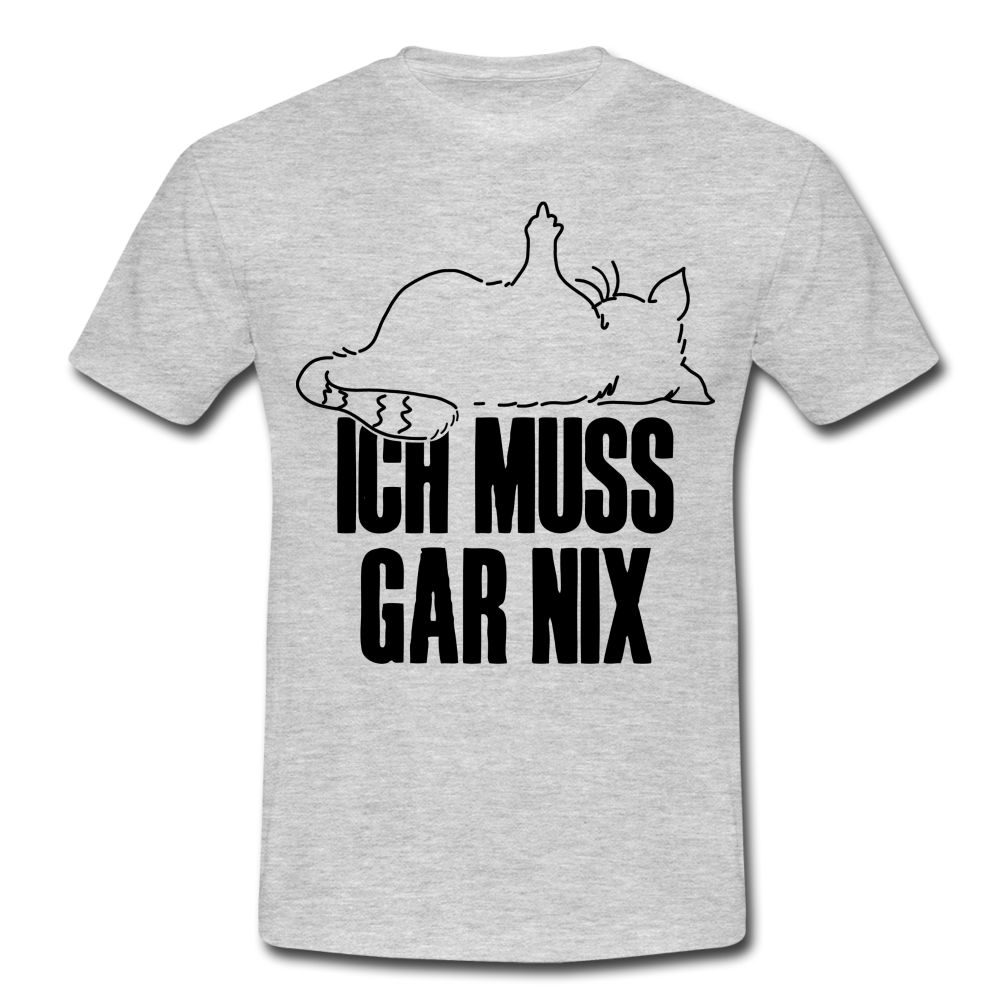 Faule Katze Stinkefinger Ich Muss Gar Nix Lustiges Witziges Männer T-Shirt - heather grey