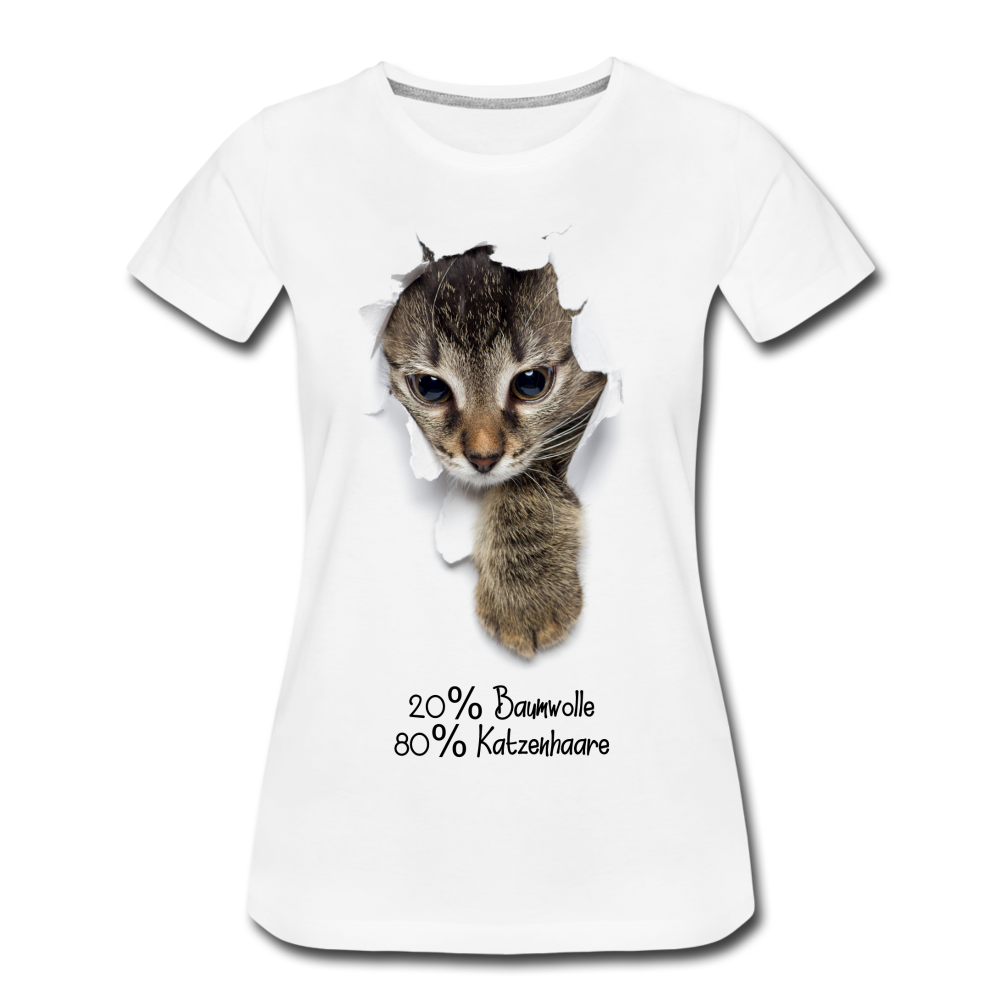 Süße Katze 20% Baumwolle 80% Katzenhaare Lustiges Geschenk Frauen Premium T-Shirt - white