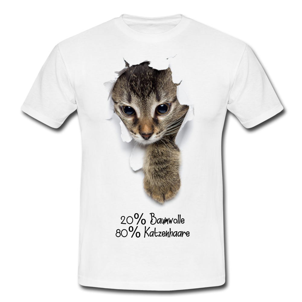 Süße Katze 20% Baumwolle 80% Katzenhaare Lustiges Geschenk T-Shirt - white