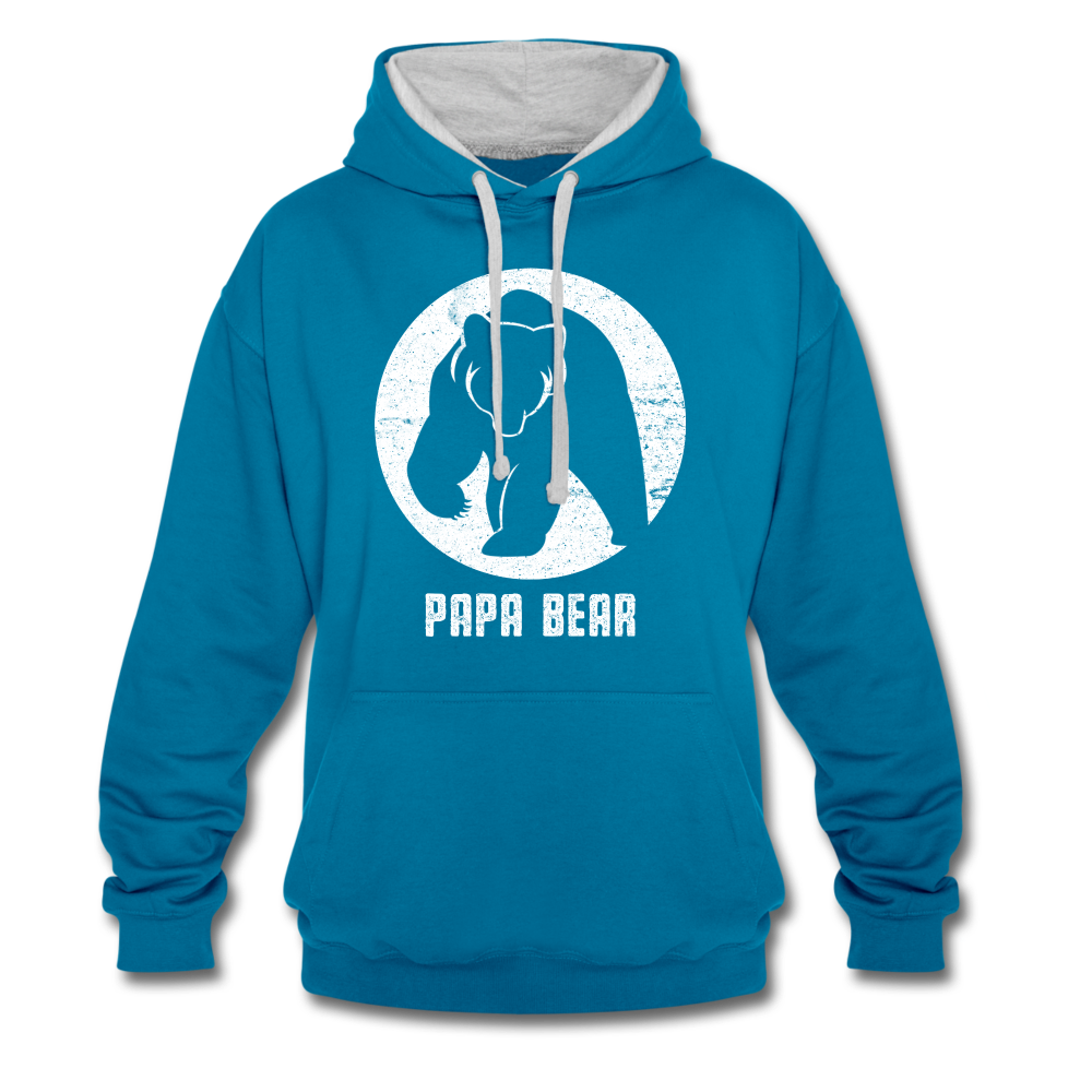 Papa Bear proud Daddy stolzer Vater Hoodie - peacock blue/heather grey