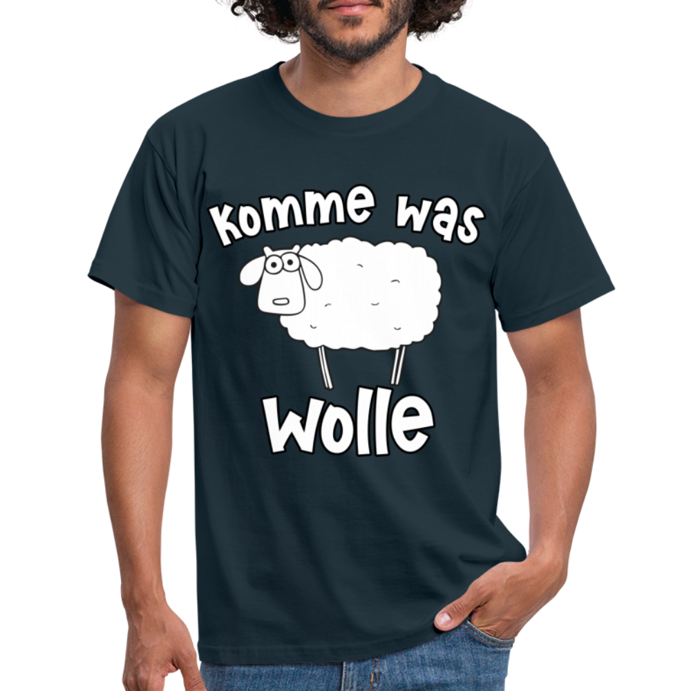 Schaf Schäfer Schafhirte Komme was Wolle Lustiges Witziges T-Shirt - navy